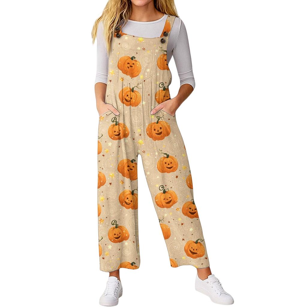 Women’s Loose Casual Sleeveless Jumpsuit Halloween Printed Jumpsuit Printed Jumpsuit