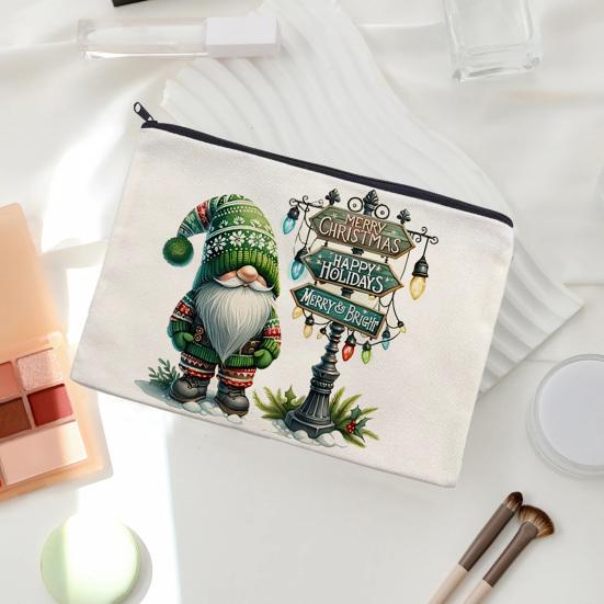 Christmas Theme Makeup Bag, with Black Zipper, Wear-Resistant Toiletry Bag, Durable Canvas Storage Pouch, for Makeup Stationery And Small Items