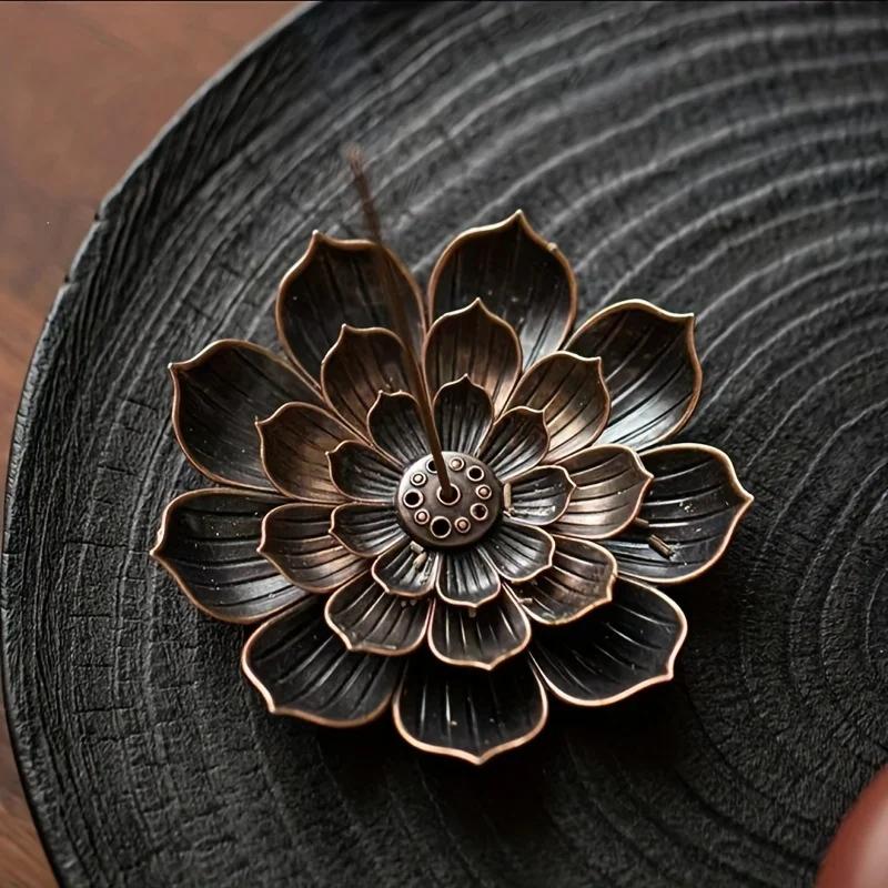 Kadidlo na kadidlo z legované slitiny, lotosový květ, držák na kadidlo, buddhismus, mini santalové dřevo, kadidelnice, chrámy, jóga, studio, domácí dekorace