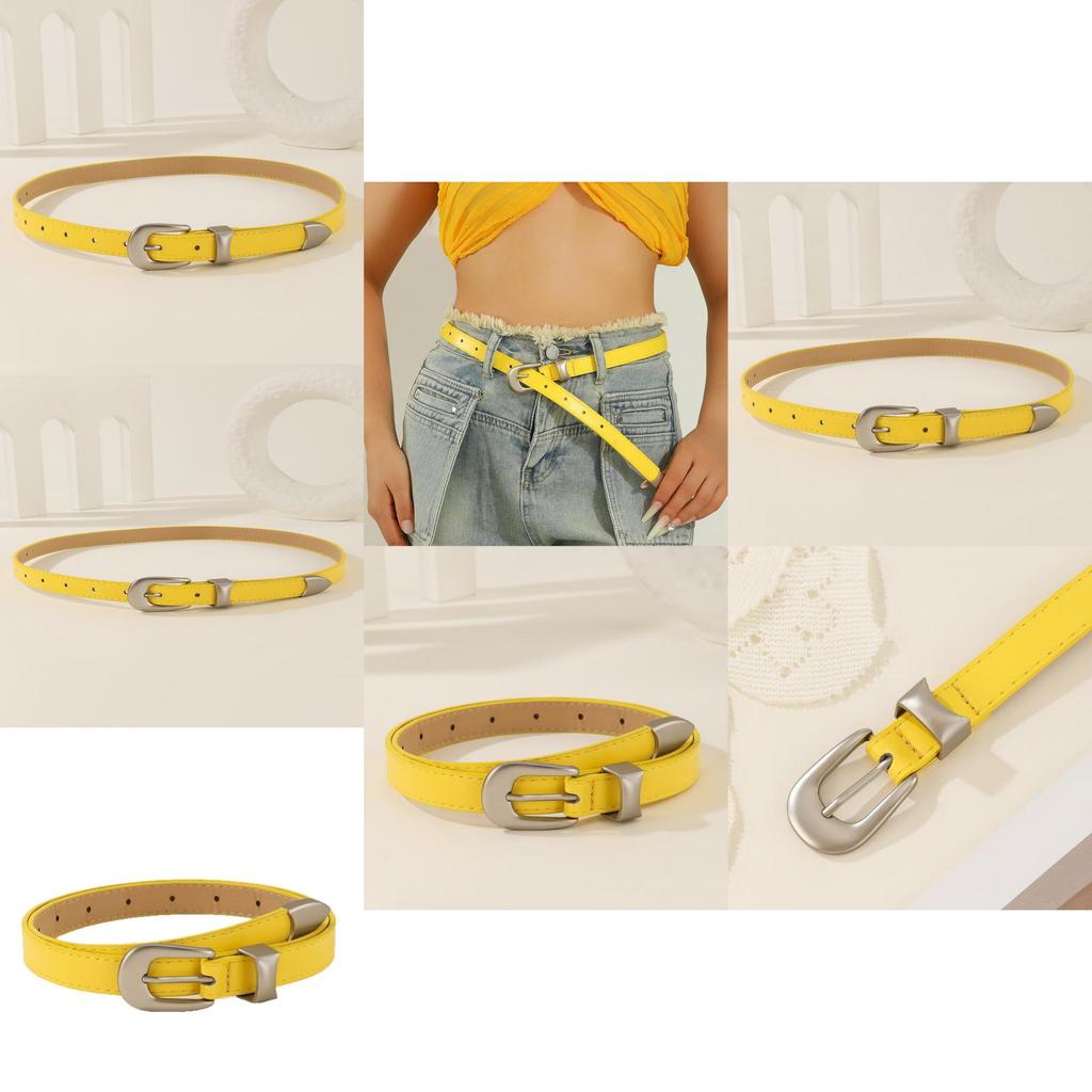 Simple Solid Color Metal Buckle Decoration Women Casual Belt For Denim Outfits