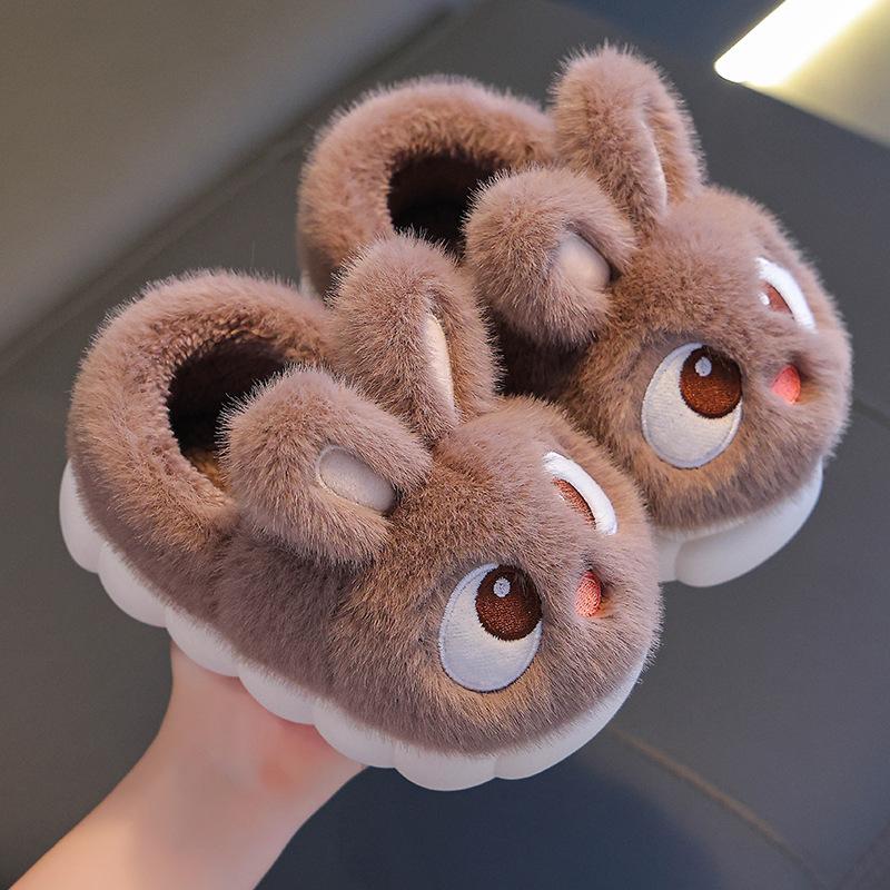 Children's Cotton Slippers, Cute Rabbits for Winter Girls, Warm and Fluffy Fur for Small and Medium-sized Children, Anti Slip Baby Home Shoes for Boys