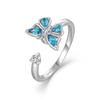 S925 Sterling Silver Rotating Butterfly Open Ring with Colored Zirconia for Women