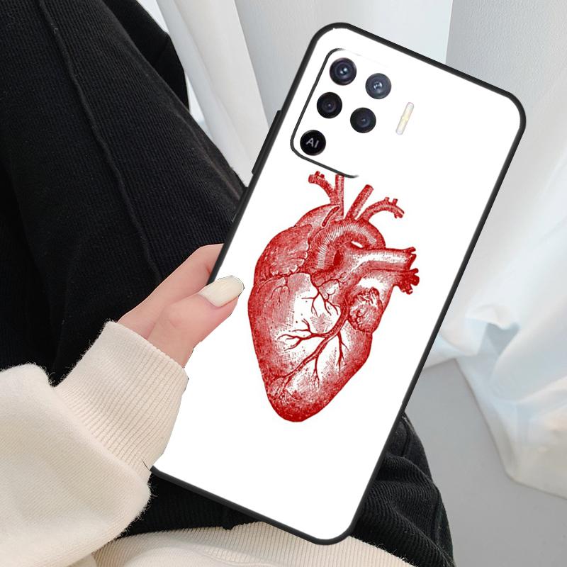 Human Heart Anatomy Case For Oppo A96 A76 A16 A60 A98 A58 A78 A18 A38 A80 A40 A77 A57 A17 A74 A54 A94 A15 A5 Pro