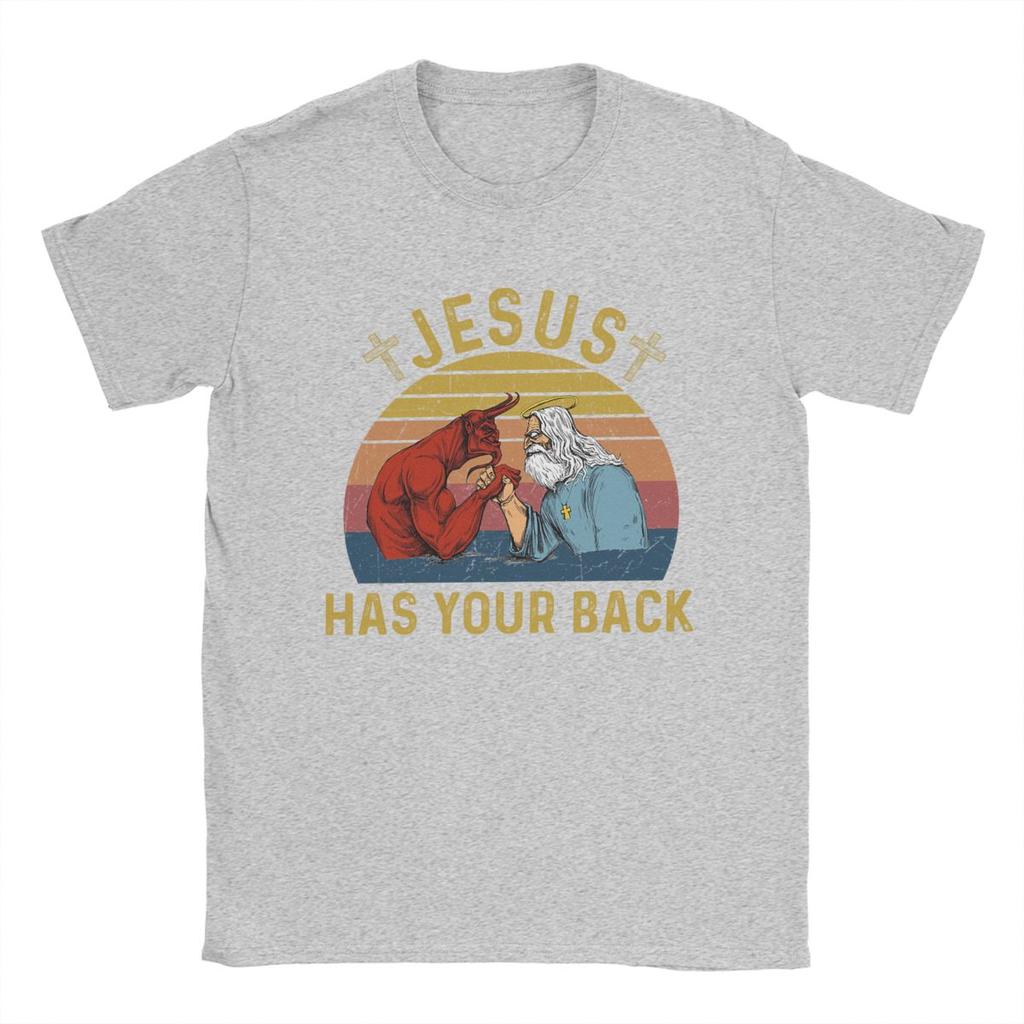 Herr T-shirts Oroa dig inte Jesus har din rygg Vintage Ren Bomull T-shirt Kortärmad T-shirt Rundhals Toppar Tryckt
