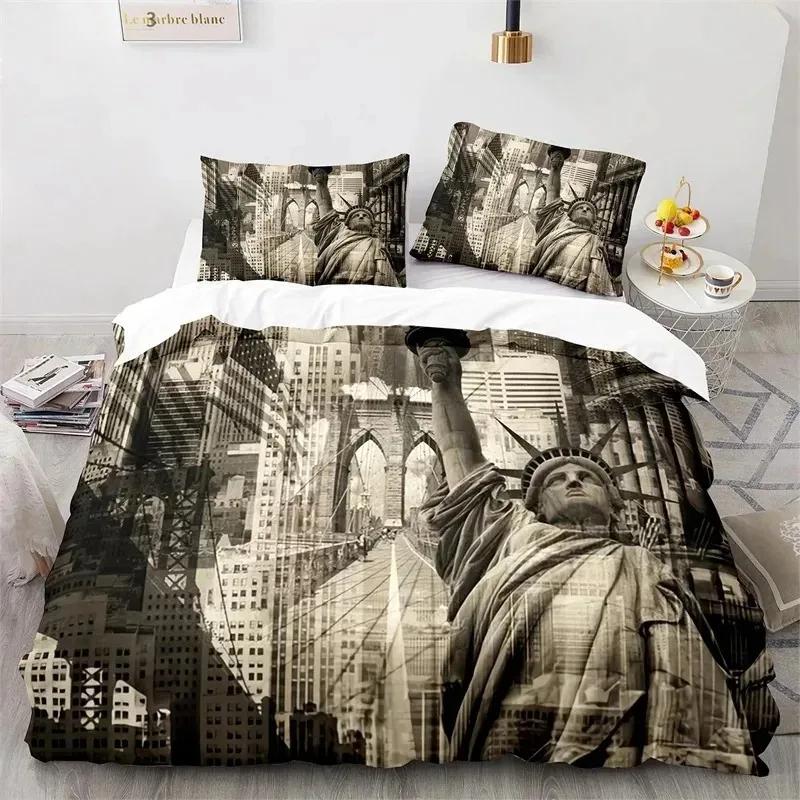 Statue of Liberty Duvet Cover King Size Microfiber World Famous Building Bedding Set New York Landmark Cityscape Comforter Cover