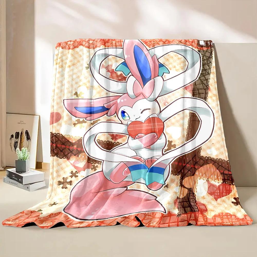 Multiple Sizes Pokemon Cute Sylveon Eevee Flannel Blanket for Home Sofa Office Break Blanket Children Student Kids Luxury Gifts
