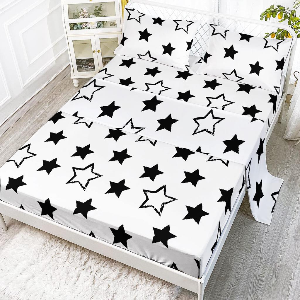 Cartoon Tier Kätzchen Muster Bett Hut Vierteiliges Bettwäscheset Schlafzimmer Wohnheim Bettwäsche Dekoration