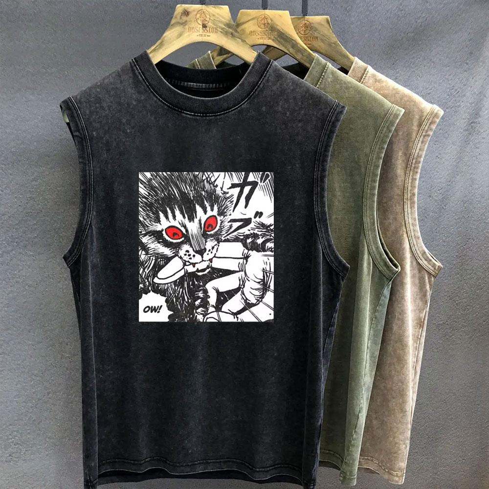 

Мужская майка с графическим принтом, футболка с принтом Дзюндзи Ито, оверсайз, одежда для спортзала, винтажная стирка, безрукавная майка, женская панк-одежда Y2k M
