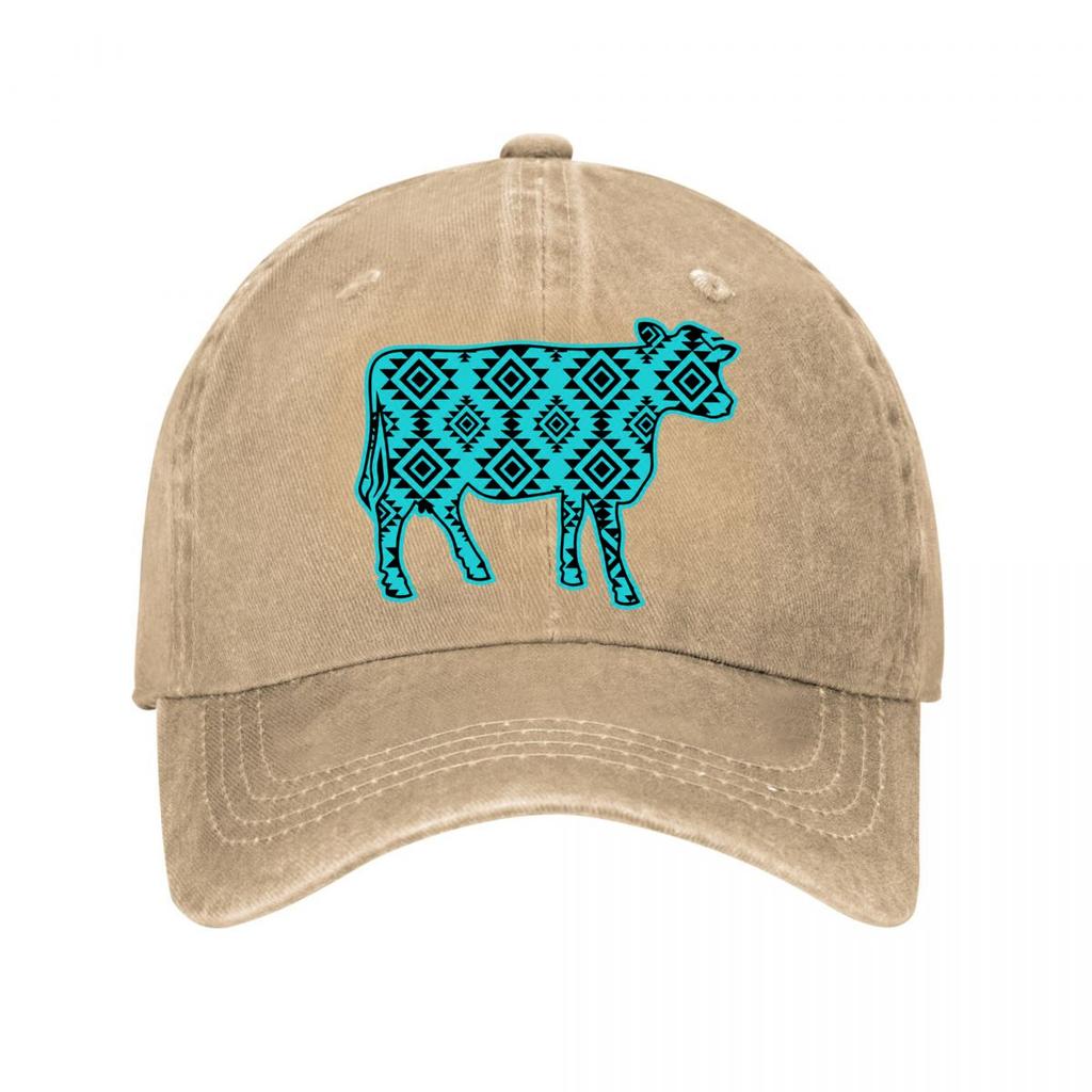Geometric Aztec Cow Vinyl Wall Decor Washed Baseball Cap Outdoor For Womens Unisex FeUnisex