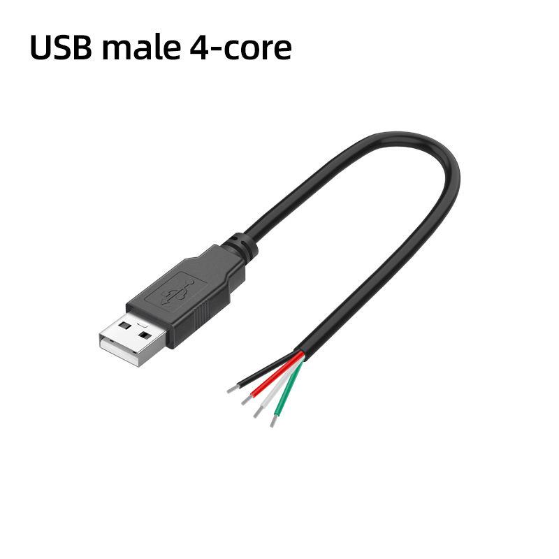 Single-Head Connector PVC Jacketed 3A Fast Charging Bare-End Wiring USB Plug 2-Core Power Cord and 4-Core Data Cable