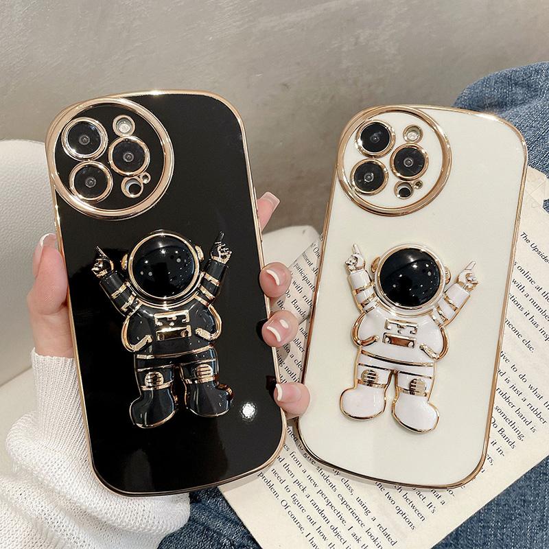Custodia per telefono con supporto astronauta placcata di lusso per Iphone 13 12 11 Pro Max X Xr Xs Max 7 8plus Carina con lenti rotonde Morbida antiurto