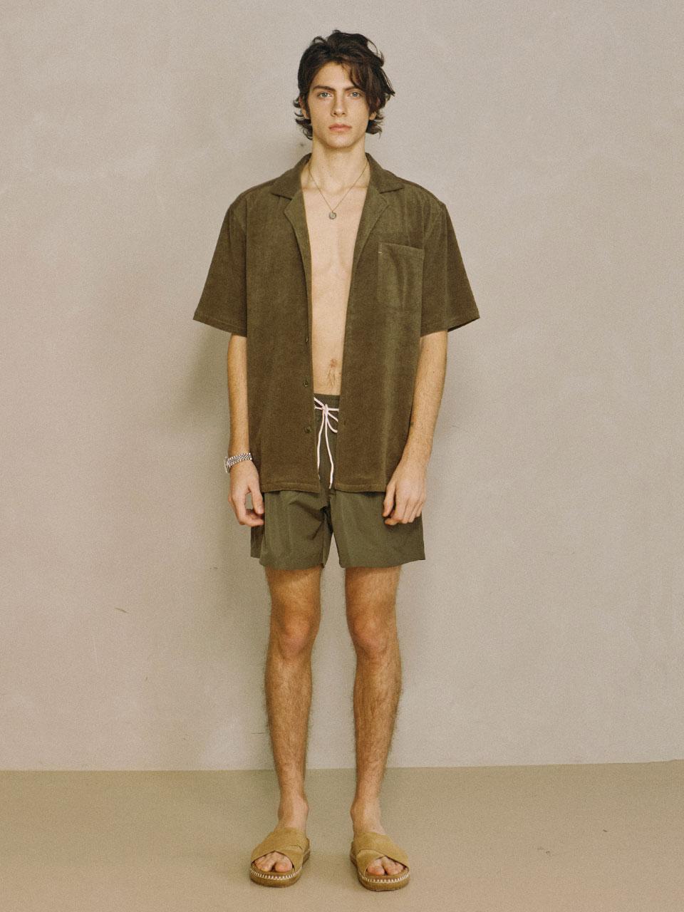Wave Seoul Terry Open Collar Shirt Khaki L