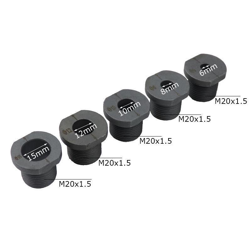 3-in-1 Locher-Set: 3-15mm Rändel-Bohrungsbuchsen, Positionier-Gewindebuchse, Messing-Anschlagmutter, Schraubenschlüssel