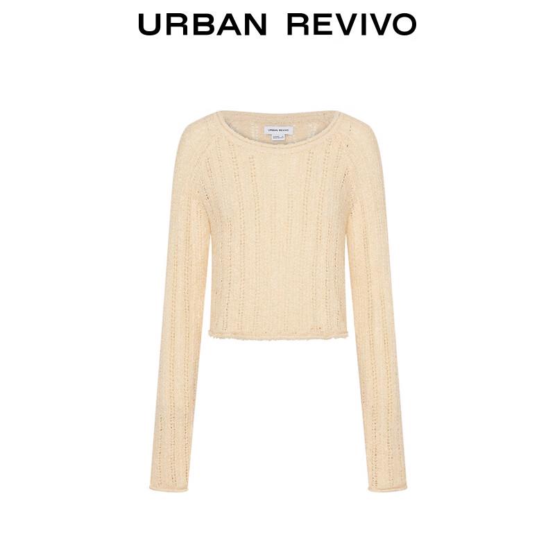 UR Women's Hollow-Out Round Neck Long Sleeve Knit Sweater