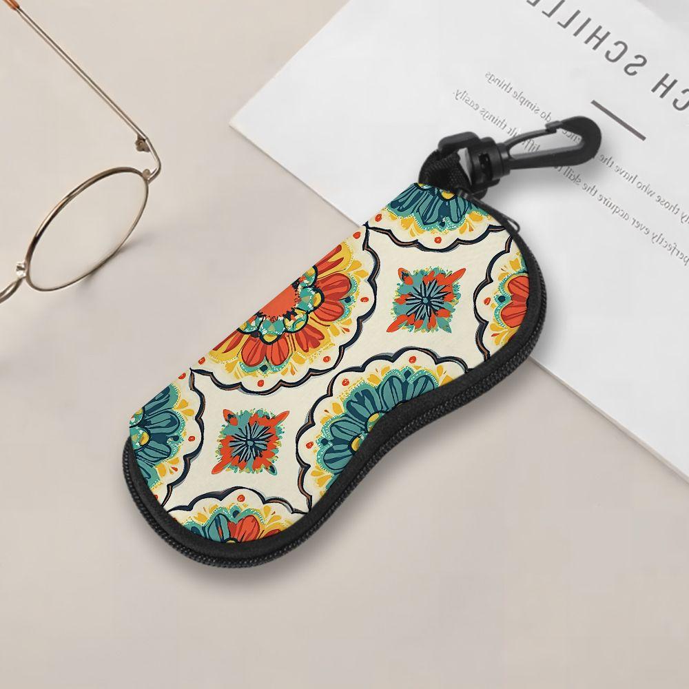 2D-Bohemian Floral Pattern Glasses Case, Vintage Mandala Print Sunglasses Case, Portable Protective Eyewear Container, Stylish Accessory For Women