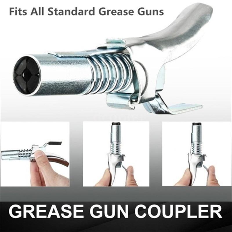 Tech Team Grease Gun Coupler With Locking Lever - Fits SAE/Metric Zerks, 10,000 PSI, Includes Flex Hose & Fittings