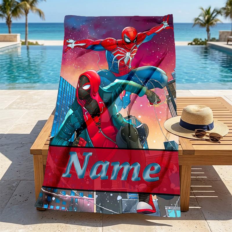 Custom Name S-Spide M-Man Comics Stylish Digital Printing Beach Towel Quick‑Drying Absorbent Blanket for Beach Pool Gym Travel