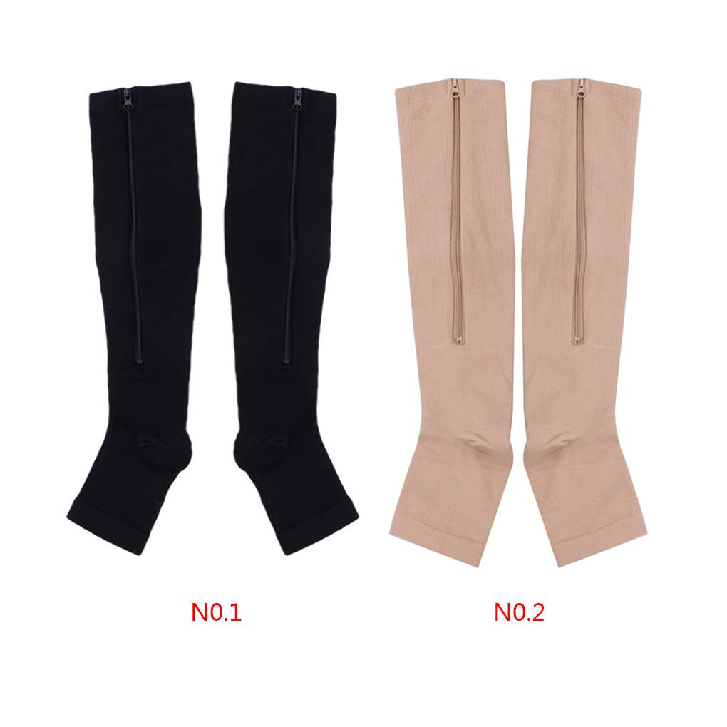 Fashion Nylon Zipper Compression Sock Leg Knee Support Open Toe Preventing Varicose Veins Stretch Socks