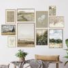Summer Landscape Vintage Oil Painting Canvas Poster, Spring Neutral Gallery Wall Art Print, Retro Green Tone, Farmhouse Wall Dec