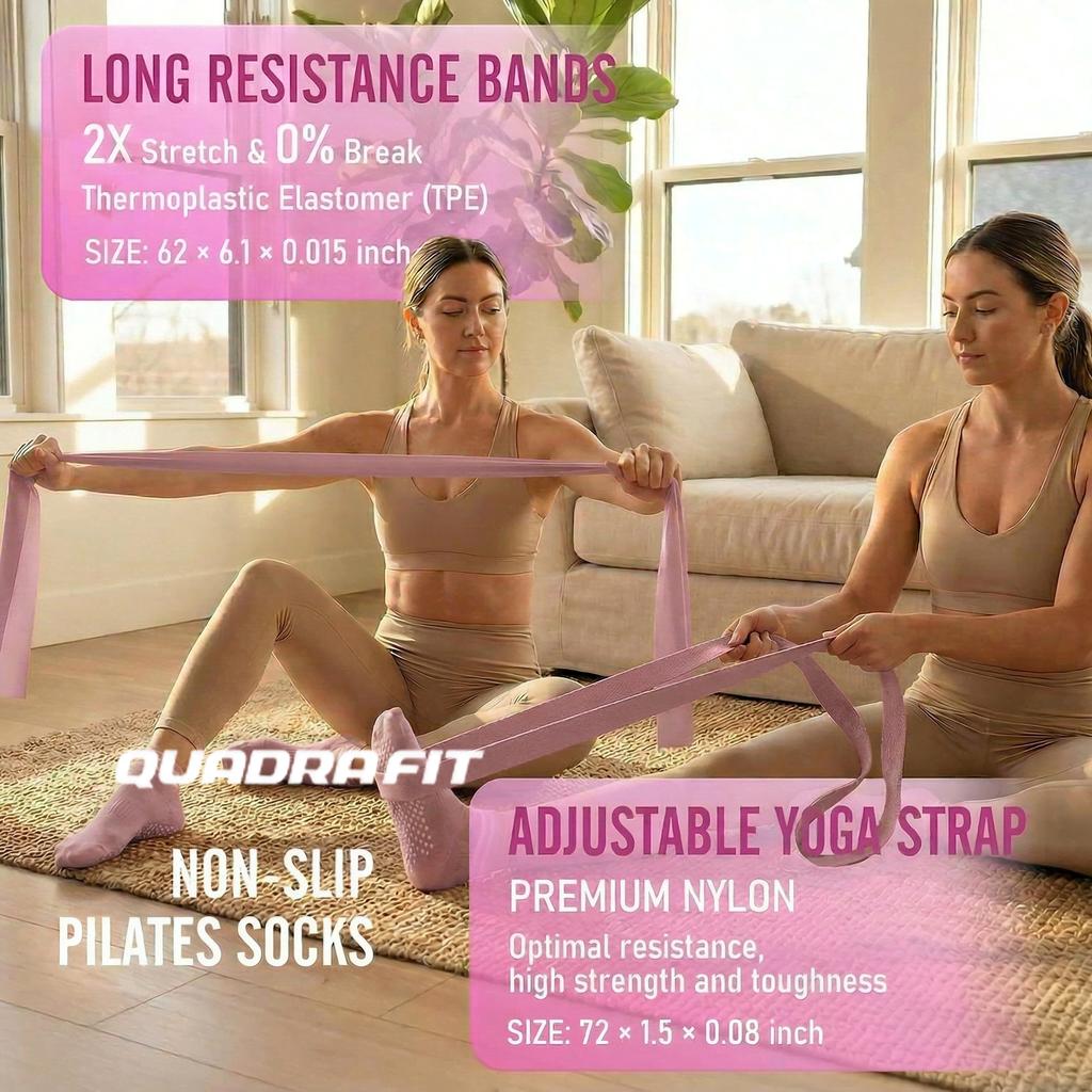 Custom Printed Pilates Fitness Bundle Thick Pilates Mat Pilates Ring and Booty Resistance Band for Home Exercise
