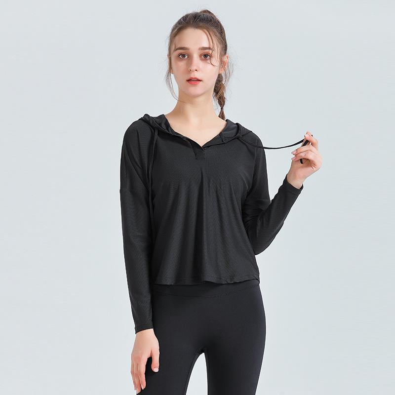 

Женская весенне-летняя куртка для йоги с длинным рукавом, свободного кроя, с солнцезащитой Small чёрный