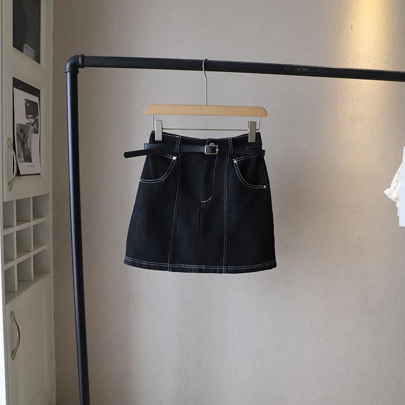 

Летняя корейская джинсовая миди-юбка А-силуэта с завышенной талией для женщин 3625 Medium чёрный