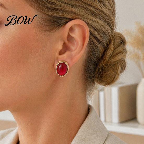 Elegant Resin Gemstone Earrings 1 Pair Vintage Oval Stud for Women, Retro Statement French Style Dangle Earrings, Gold Frame Chunky Stone Jewelry
