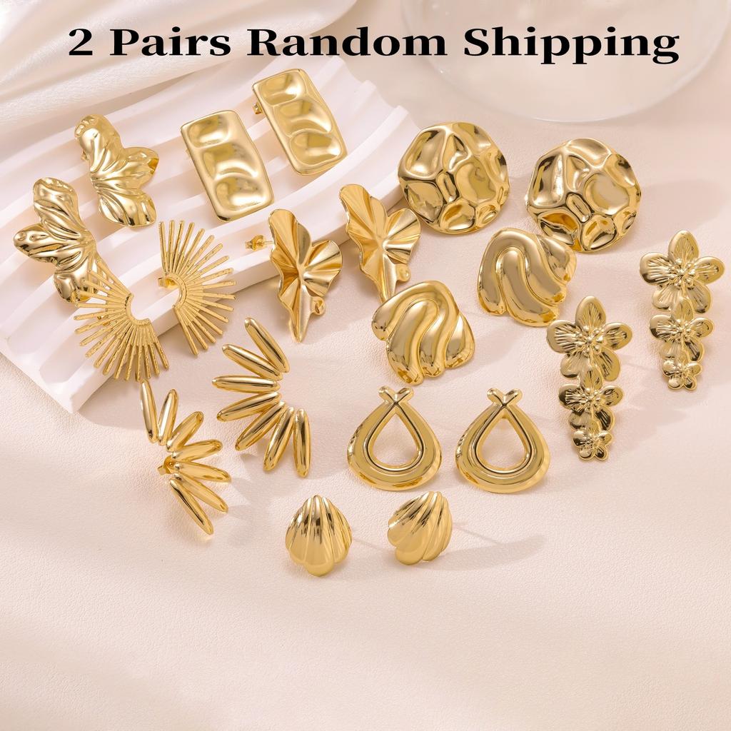 Fashion Stainless Steel Flower Irregular Earrings Exaggerated Hypoallergenic Hammered Texture Stud Earrings for Women