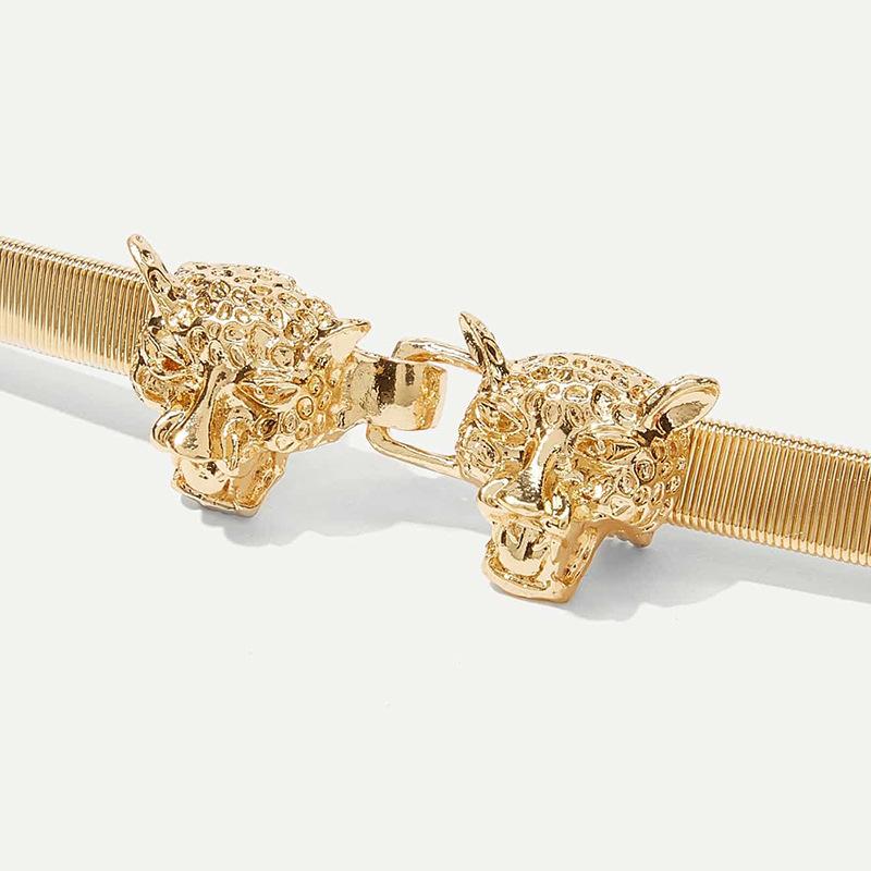 New European and American Women's Golden Chain Leopard Head Buckle Belt Metal Spring Chain Decoration Accessories Waist Chain