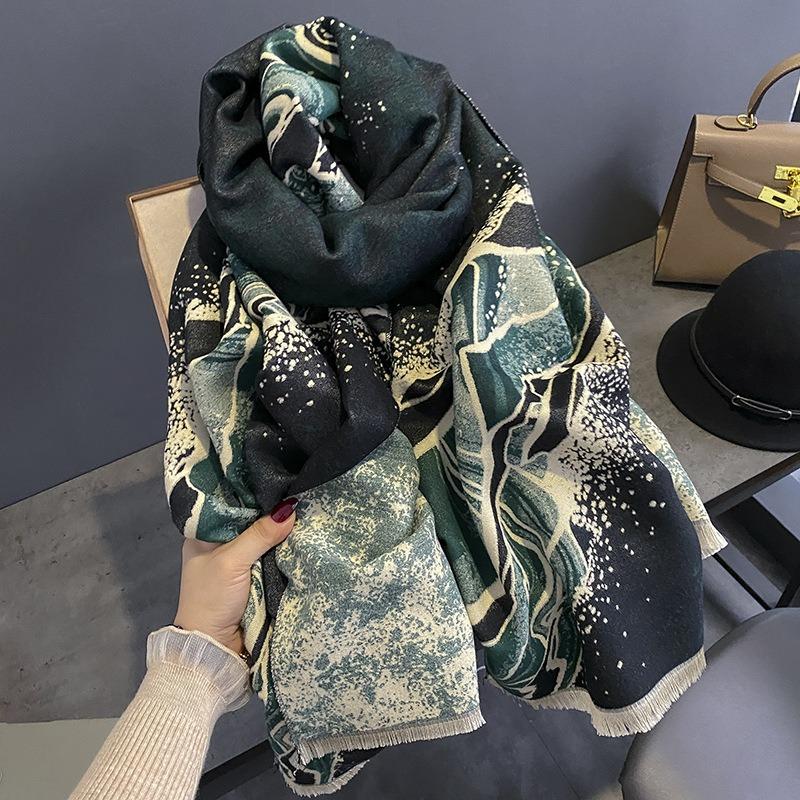 Imitation cashmere landscape scarf women's autumn and winter versatile contrasting colors landscape simple retro warm scarf