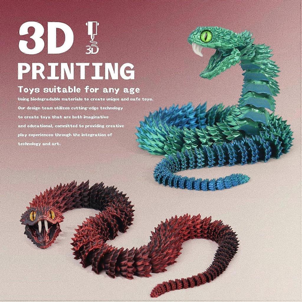 3D Printed Articulated Snake with Teeth - Realistic Flexible Jointed Reptile Figurine, Unique Desk Pet for Reptile Lovers & Animal Collectors, Durable