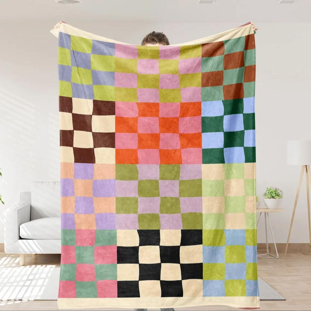 Colorful Checkered Blanket Soft Flannel Throw for Adult Kid Dog Cozy Gift Blanket for Girls
