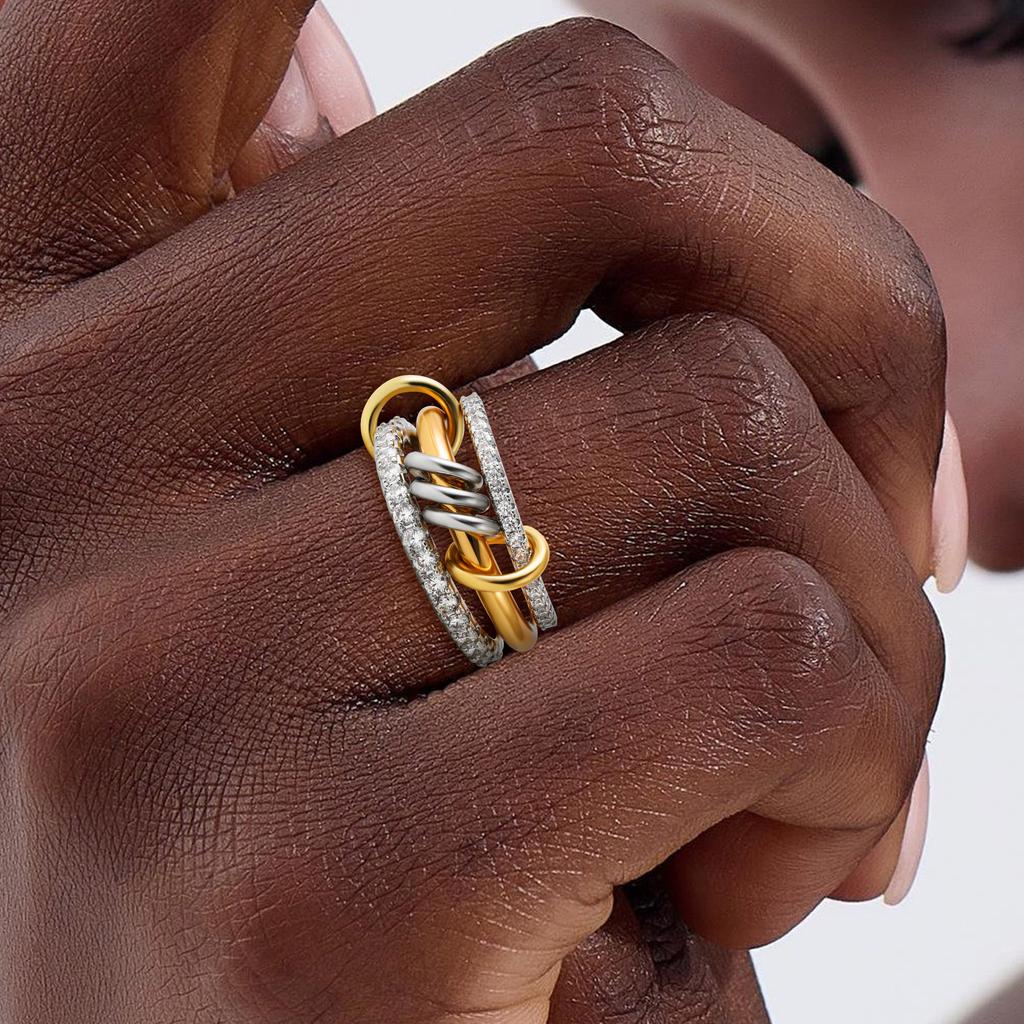 Gold Plated Mix Color Dual Tone Multilayer Women's Ring Luxury Cubic Zirconia Stackable Trendy Fashion Daily Versatile Jewelry