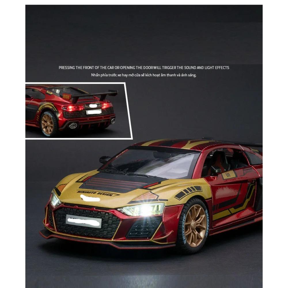 Model auta R8 z hliníkové slitiny v měřítku 1/24, vysoce simulační odlitky, hračka se zvukem a světlem, natahovací vozidla, dekorační hračka pro děti, dárek