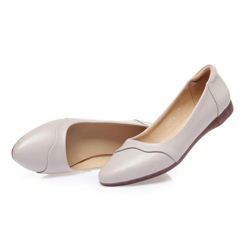 Женская мода туфли на плоской подошве удобная обувь на весну и осень 2024 года новая повседневная обувь для мам из кожи с мягкой подошвой для пожилых людей среднего возраста Talon Femme 35 бежевый 2241₽