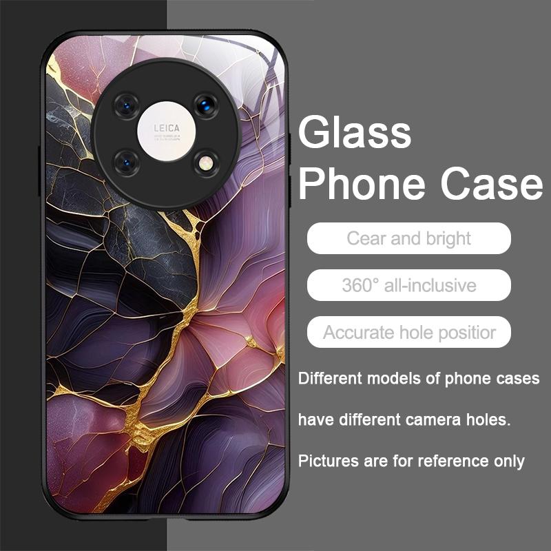 Stylish Purple-Crystal Marble Texture Tempered Glass Phone Case for Huawei Nova 13 12 SE 11 10 Pro Mate 40 30 P60 P50 P40 Covers