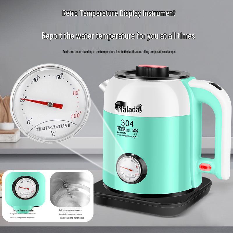 Smart 304 Stainless Steel Electric Kettle with Real-Time Temperature Display, Large Capacity, Safe for Infants and Pregnant Women.
