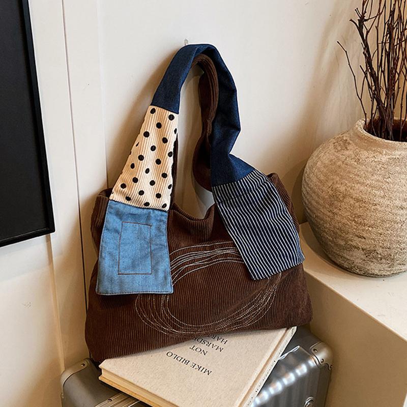 

Korean Casual Corduroy Tote Bags for Women Autumn New Large Capacity Commuter Shoulder Bag Female Daily Handbags CLE 40x8x29cm коричневый