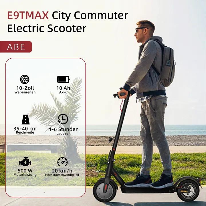IScooter E9TMax ABE 20KM/H Monopattino Elettrico Intelligente Ruote da 10'' Motore da 500W Batteria da 36V10Ah E-Scooter Per Adulti Autonomia 40KM Con Controllo APP