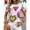 3D Printed Short-sleeved Heart-printed Women's Round Neck T-shirt Summer Literary Loose Women's Casual Short-sleeved Top Y2K