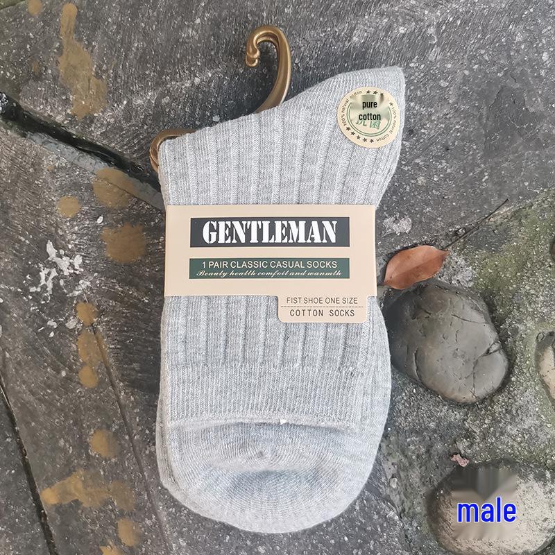 

Зимние мужские толстые хлопковые носки до середины икры в вертикальную полоску двойной вязки: Теплые, Удобные, Однотонные Повседневные Длинные Носки. One Size серый