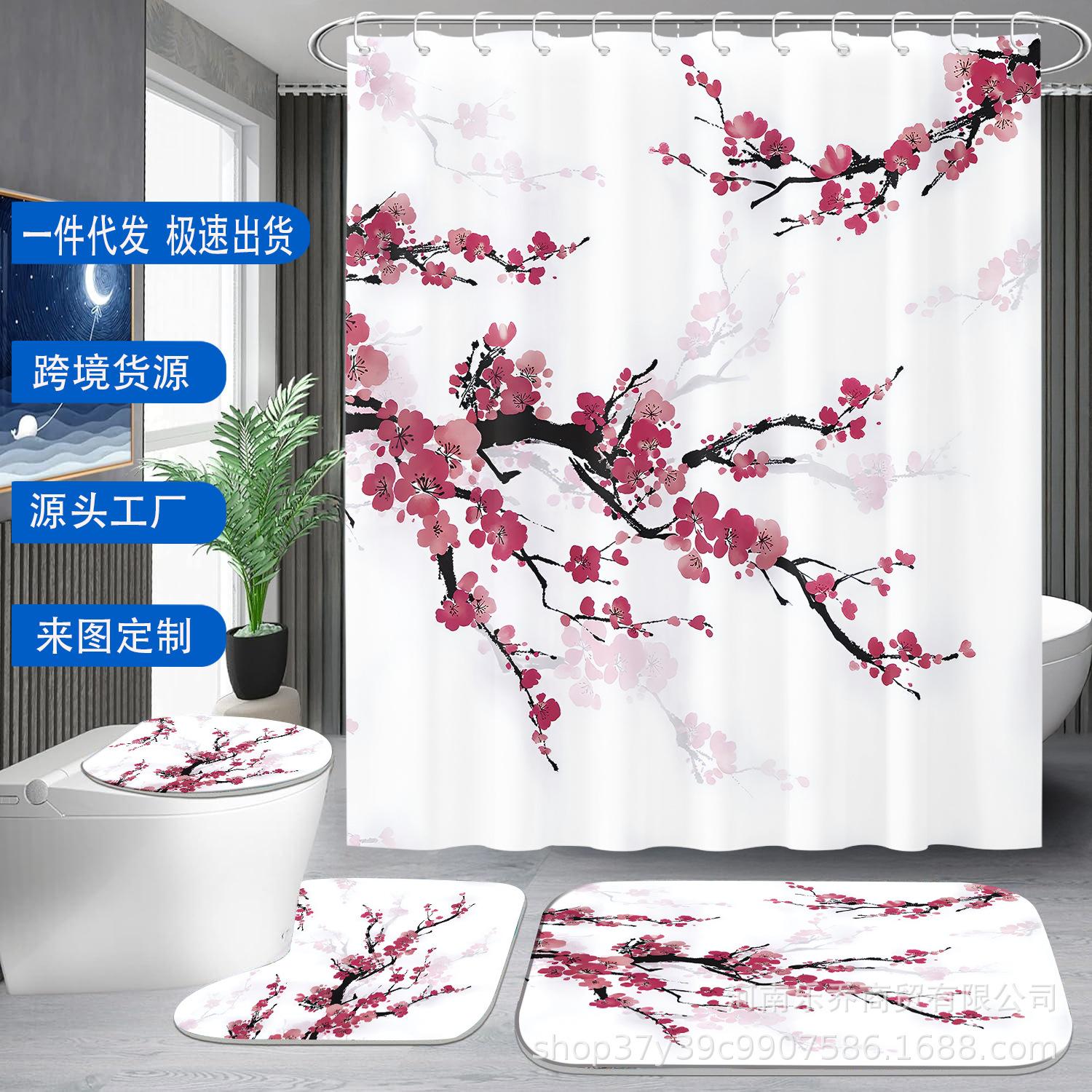 

Роскошный набор штор для душа HD «Слива» - Персонализированный дизайн, Четыре предмета 12 Hooks