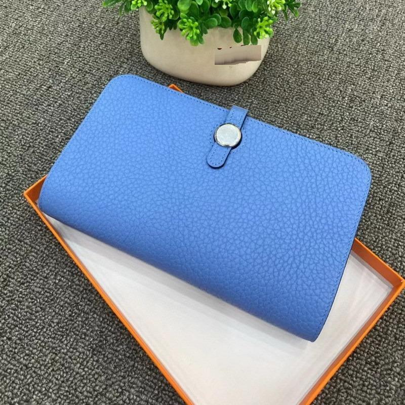 New Fashion Top Layer Cowhide Lychee Pattern Wallet Women's Long Style Handbag Leather Passport Clip Women's Bag