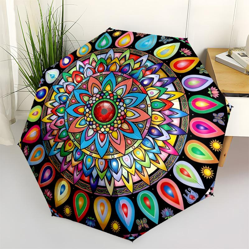 1pc Mandala, Symmetry, Colorful Umbrella with Plastic Handle,Compact & Stylish,Suitable for All Seasons YS331054