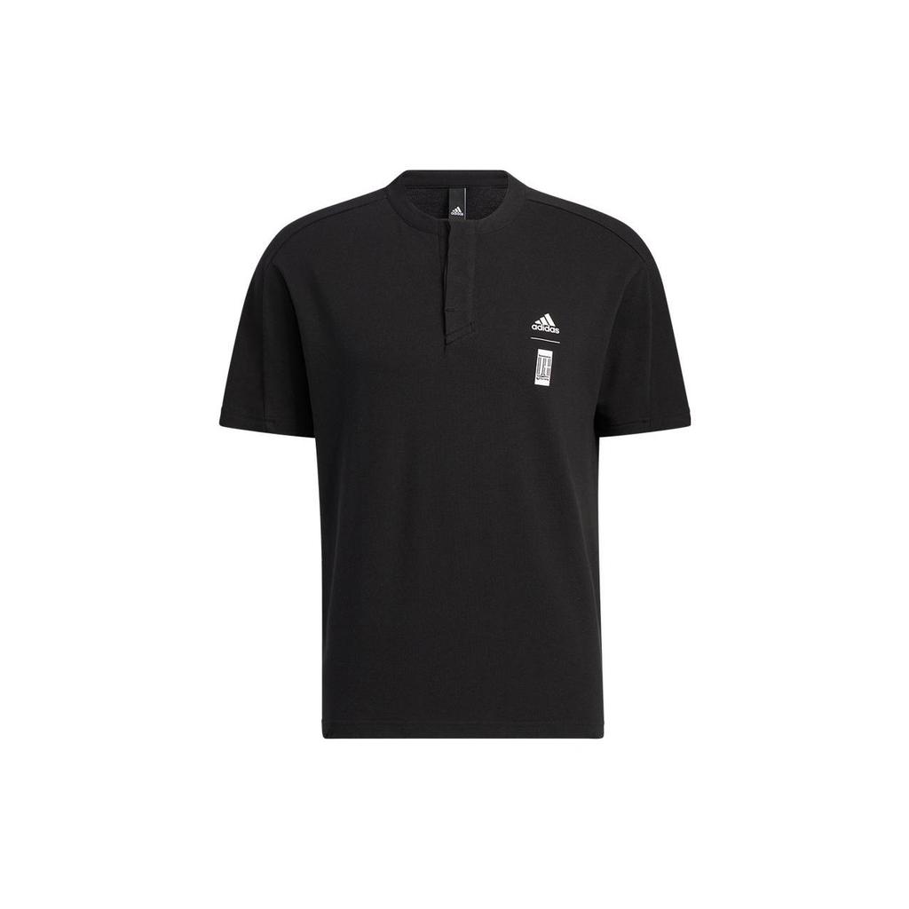 Adidas მამაკაცის შავი, ერთფეროვანი, რეტრო ლოგოთი, გროვდეკოლტეიანი მაისური HE5172