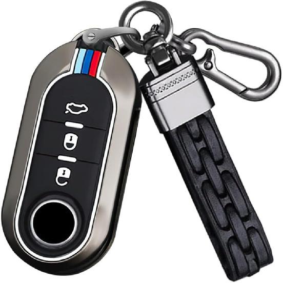 

SANRILY Luminous 3 Button Key Fob Cover Case Fit for Fiat 500 500C 500L 500X Abarth Keyless with Keychain Silver чёрный