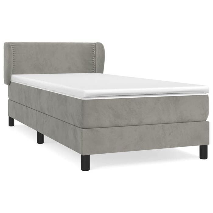3127409 vidaXL Divan Bed and Mattress Light Grey 90x200 Cm Velvet