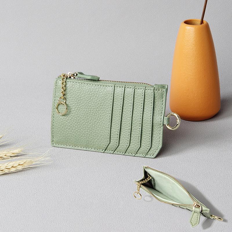 Japanese Style Ultra-Thin Mini Coin Wallet with Zipper and Multi-Card Slots In Genuine Leather