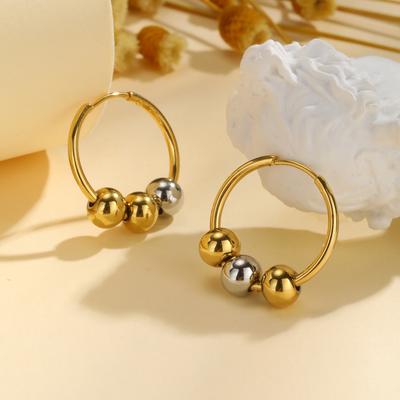 Oorbellen met kralenbal, Roestvrij Staal Damesoorbel Goudkleurig, Kralen Hoops Huggie Sieraden