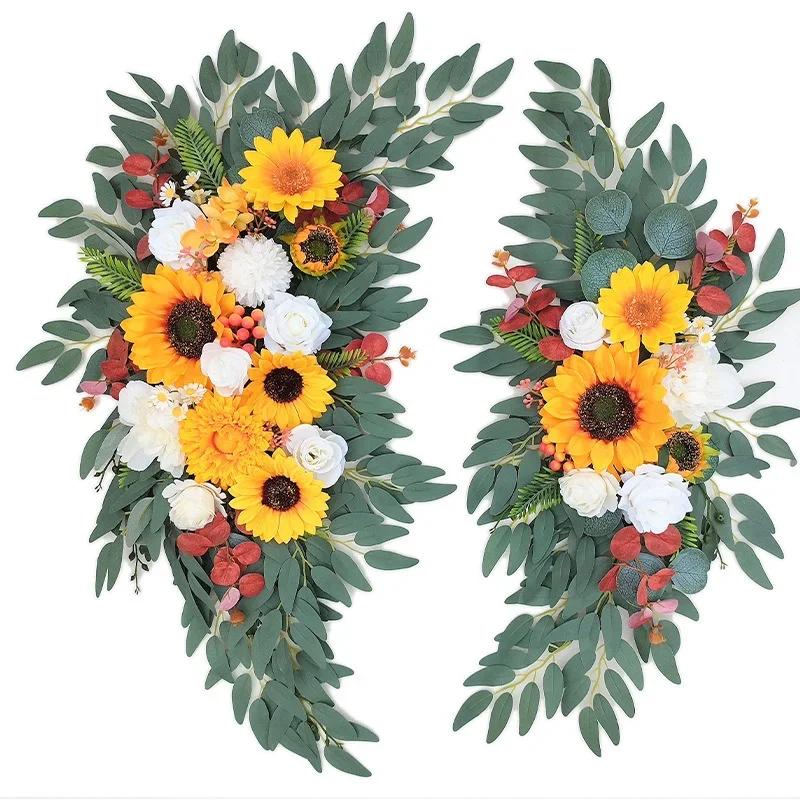 2 Piece Large Artificial Flower Arch Wedding Decor Floral Display Background Fake Plant Party Wall Ceremony Holiday Decoration